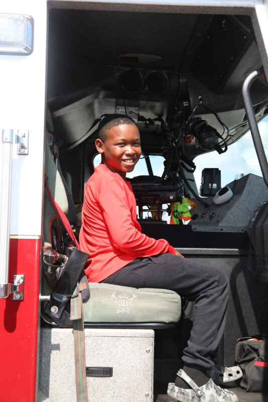 Aspiring firefighter Marcus Tillery checking out the firetruck at Clarksville Regional Airport Aspiring firefighter Marcus Tillery checking out the firetruck at Clarksville Regional Airport