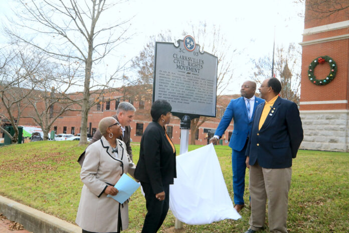 The unveiling of an historical marker commemorating Clarksville’s Civil Rights Movement. (Tony Centonze, Clarksville Living Magazine)