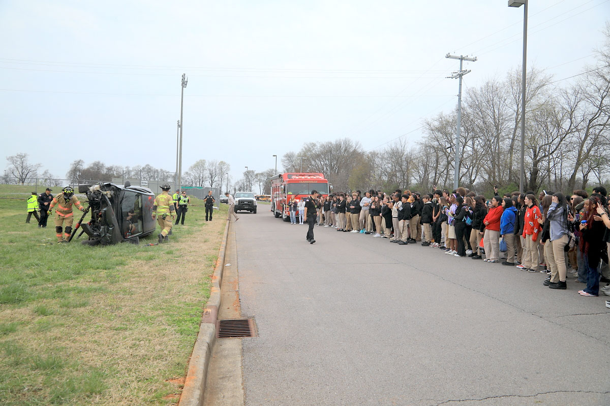 West Creek High School Criminal Justice Academy students are treated to mock crash demonstration by local first responders. (Tony Centonze, Clarksville Living Magazine) West Creek High School Criminal Justice Academy students are treated to mock crash demonstration by local first responders. (Tony Centonze, Clarksville Living Magazine)