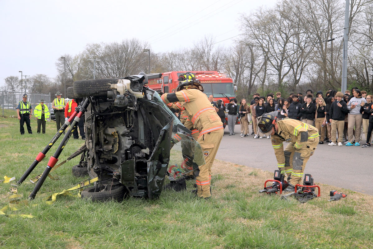 West Creek High School Criminal Justice Academy students are treated to mock crash demonstration by local first responders. (Tony Centonze, Clarksville Living Magazine) West Creek High School Criminal Justice Academy students are treated to mock crash demonstration by local first responders. (Tony Centonze, Clarksville Living Magazine)