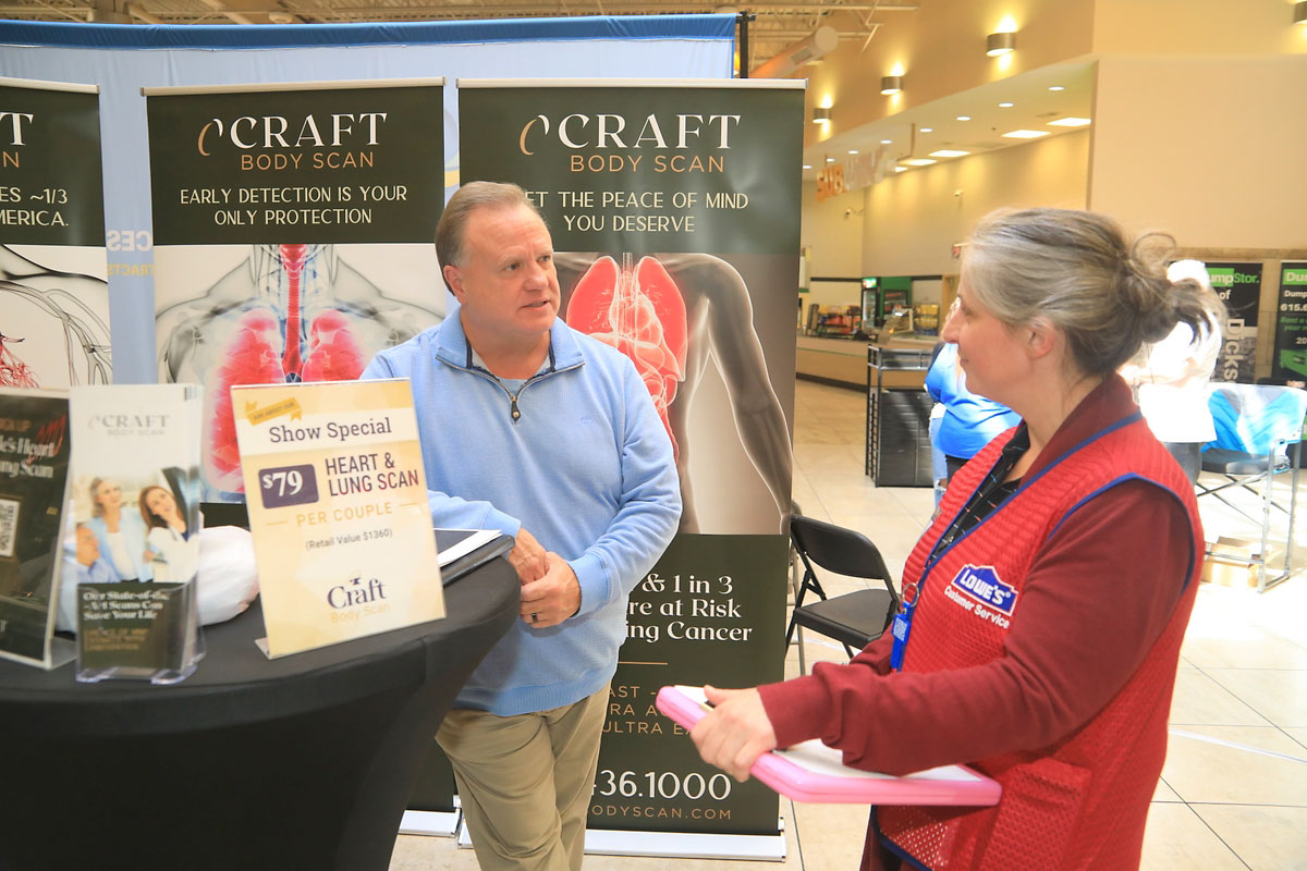 Dewey Miller of Craft Body Scan talking with Diana York of Lowe’s Dewey Miller of Craft Body Scan talking with Diana York of Lowe’s
