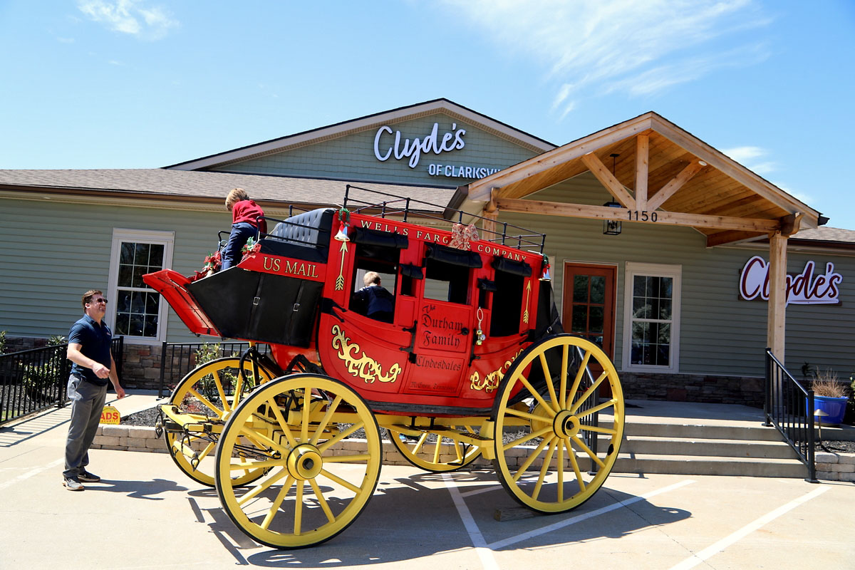 Clydesdales in Clarksville for the official grand opening of Clyde’s Clydesdales in Clarksville for the official grand opening of Clyde’s