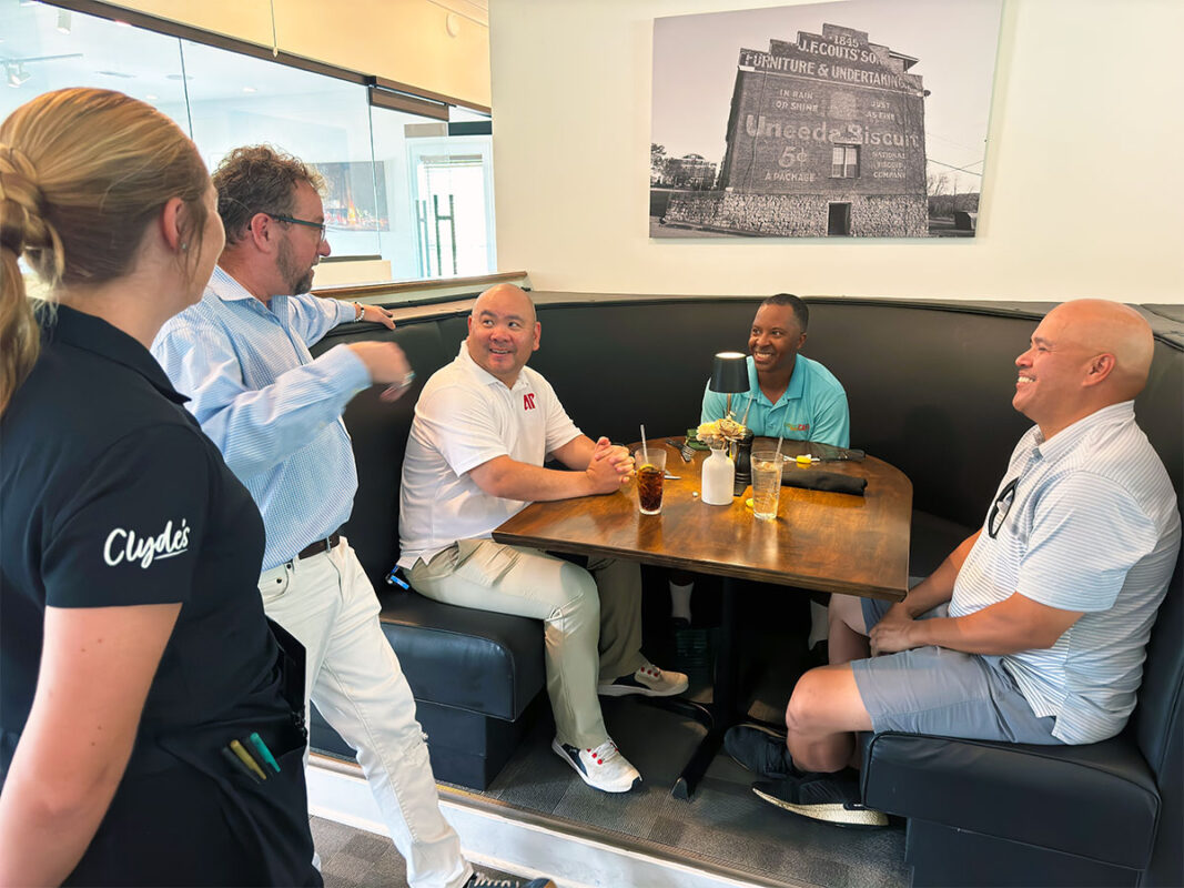 Clyde's General Manager Derek Hall speaking to customers