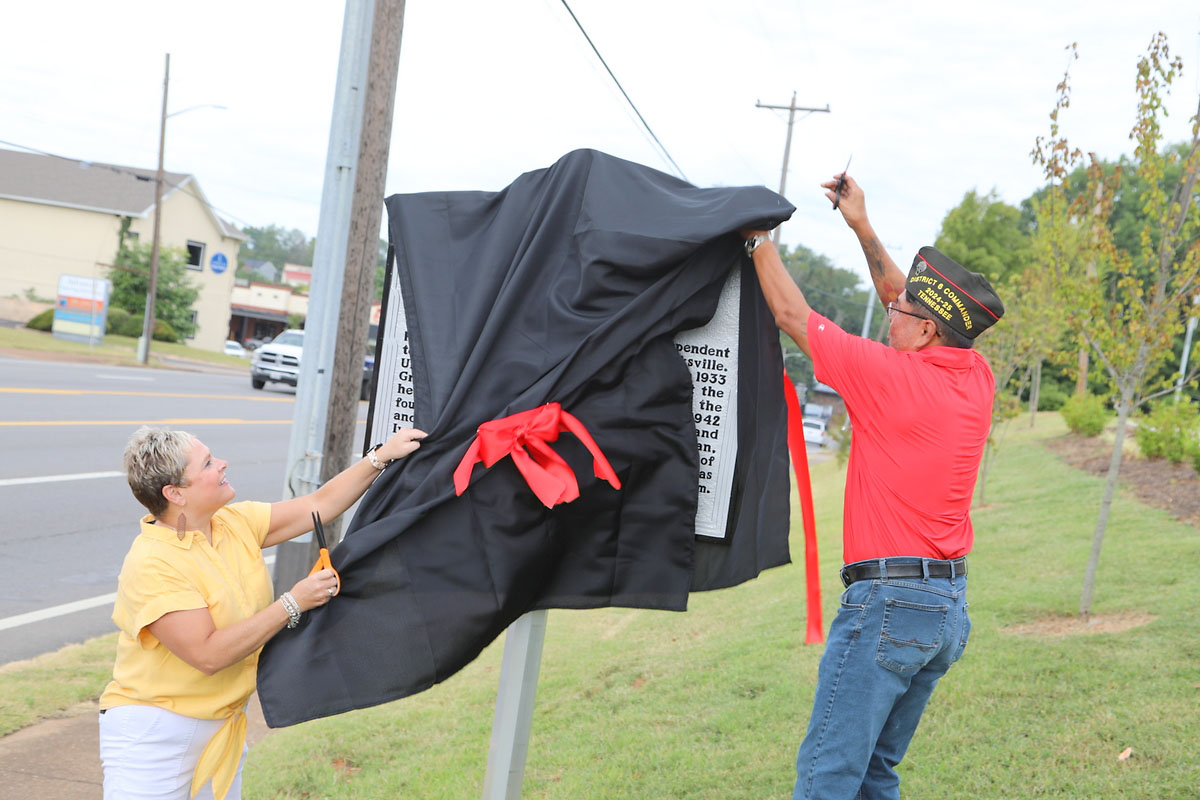 Erin Hedrick and Van Canuto unveil a Tennessee Historical Marker honoring Howard Smiley Johnson Erin Hedrick and Van Canuto unveil a Tennessee Historical Marker honoring Howard Smiley Johnson