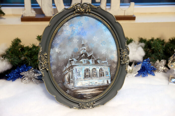 "Customs House Snow Globe" painting by Daniela Thomas. (Mark Haynes, Clarksville Living Magazine)