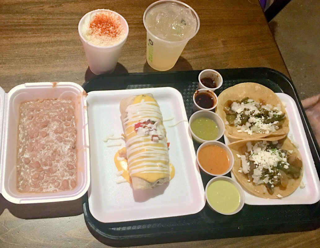 Sopes and burritos at Plaza Mariachi