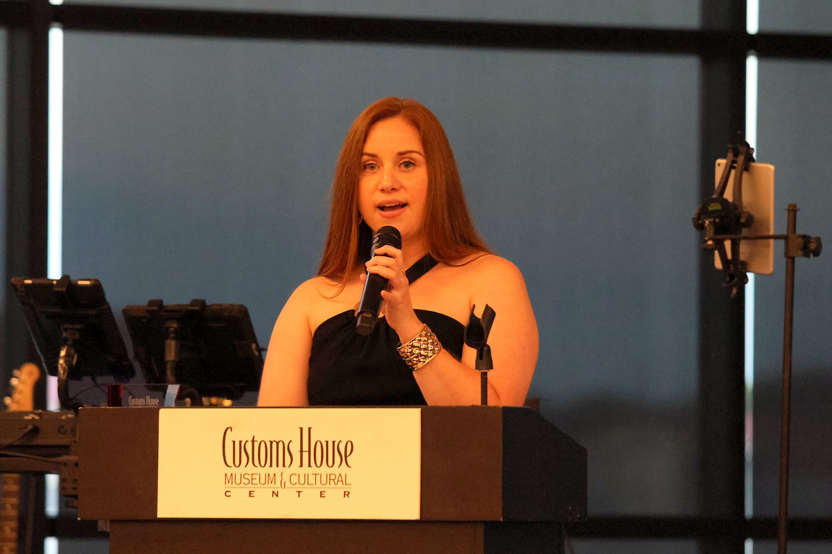 Customs House Museum’s Channing Grimes presented this year’s Gracey Award to long-time museum supporter Mark Holleman Customs House Museum’s Channing Grimes presented this year’s Gracey Award to long-time museum supporter Mark Holleman