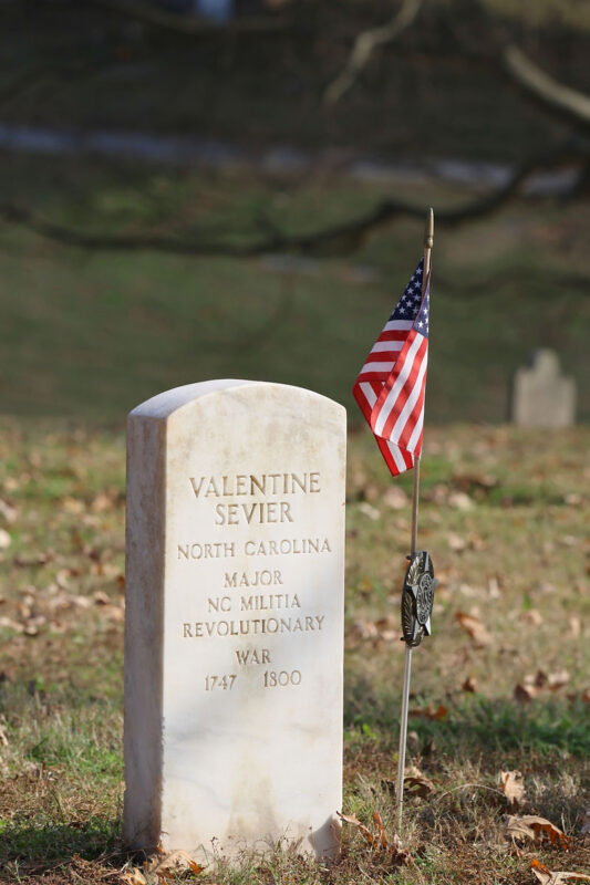 Newly-placed headstone of Valentine Sevier, Veteran of the Revolutionary War and Pioneer Settler of the Tennessee frontier Newly-placed headstone of Valentine Sevier, Veteran of the Revolutionary War and Pioneer Settler of the Tennessee frontier